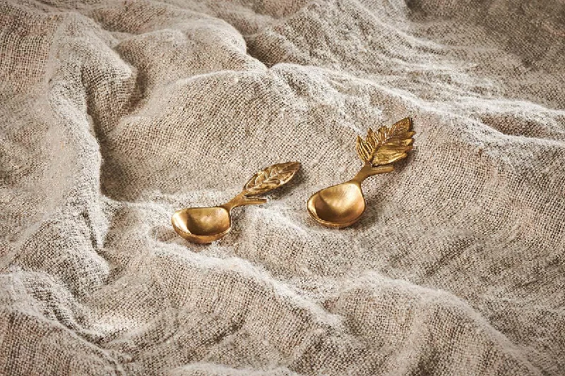 Leaf Brass Short Spoons (Set of 2)