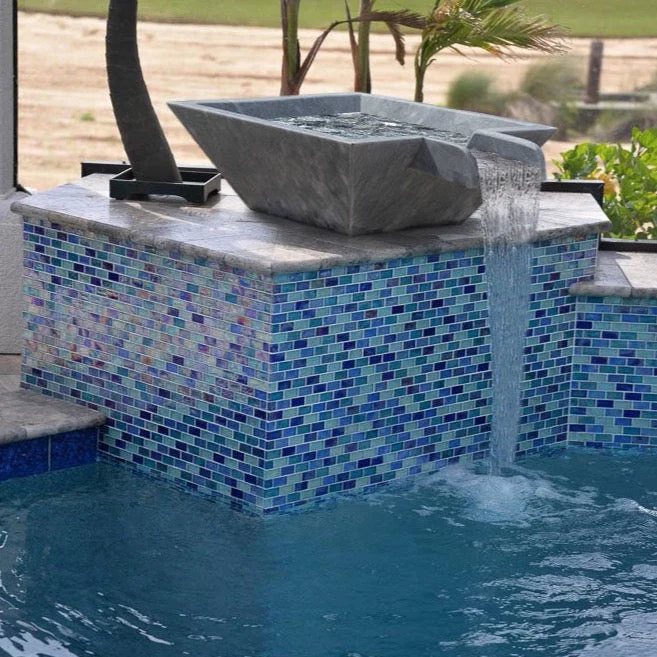 Bluestone Marble Natural Stone Pool Square Cascade Water Bowl - Belair Collection