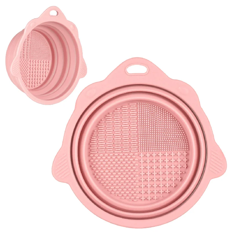 Foldable Silicone Makeup Brush Cleaner Bowl, Pink