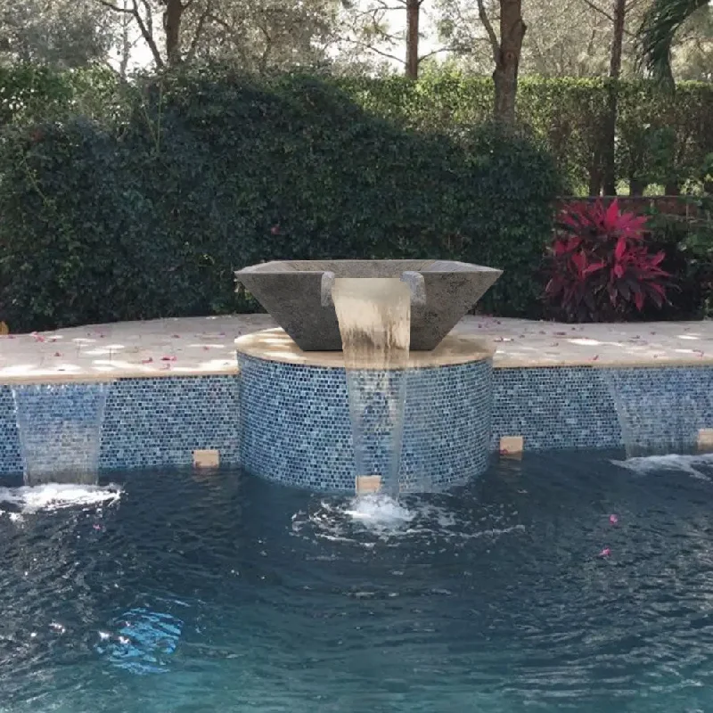 Silver Travertine Natural Stone Pool Square Cascade Water Bowl - Belair Collection