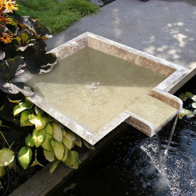 Walnut Travertine Natural Stone Pool Square Cascade Water Bowl - Belair Collection