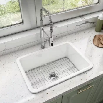 White Fireclay 27 in. Single Bowl Undermount/Drop-In Kitchen Sink(No Bottom Grid) - $140