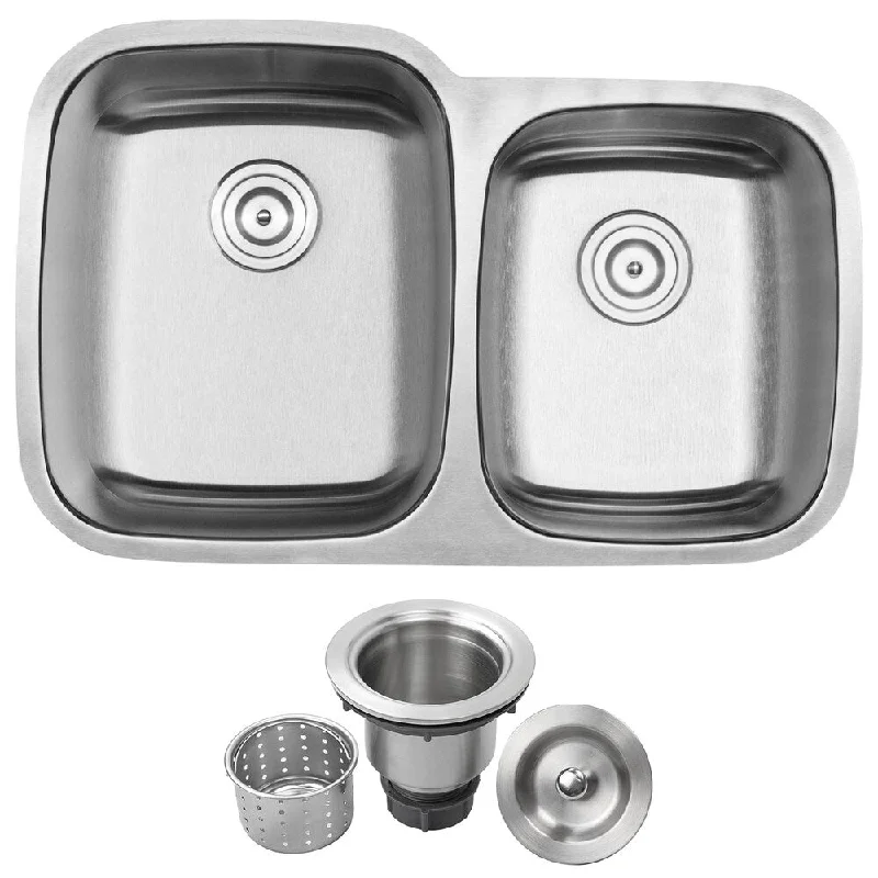 32-1/4" Phoenix L-3 Stainless Steel 18 Gauge Undermount Double Bowl Kitchen Sink