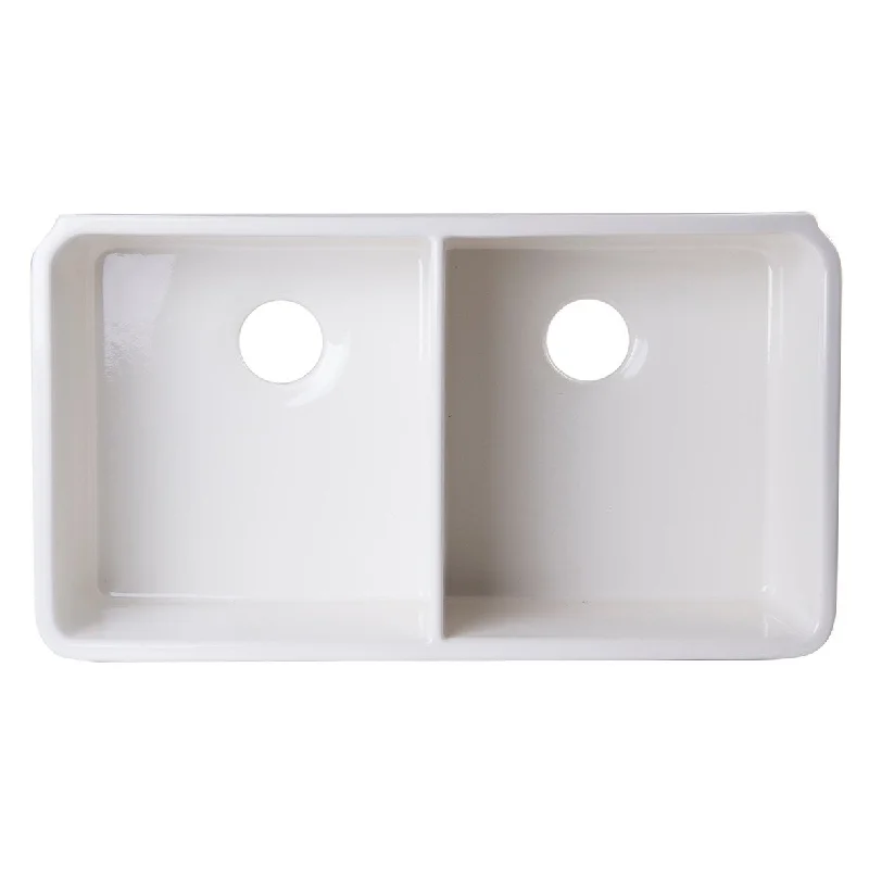 ALFI brand AB512UM 32 inch Biscuit Double Bowl Fireclay Undermount Kitchen Sink