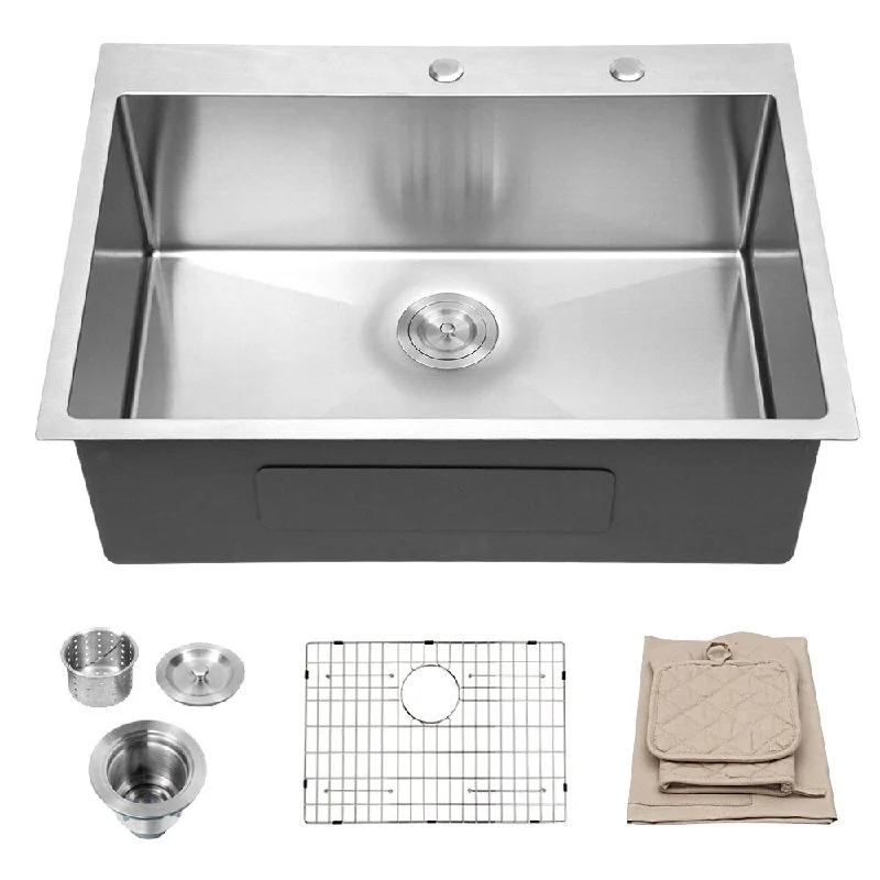 Aurora Decor 28 inch Single Bowl Stainless Steel Kitchen Drop-in Sink - 28 x 21