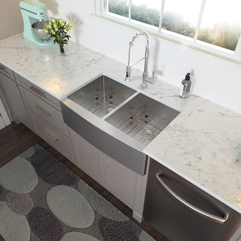 Aurora Decor 36 inch Stainless Steel Double Bowl 50/50 Kitchen Farmhouse Sink - 36 x 21