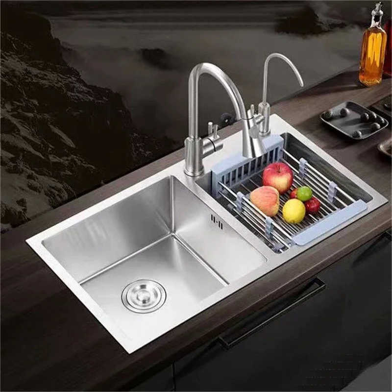 Brushed Nickel Stainless Steel Double Bowl Kitchen Sink