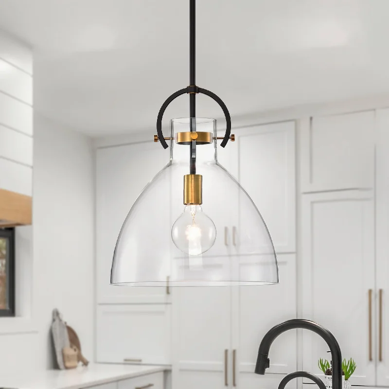 Oil Rubbed Bronze and Antique Gold 1-Light Clear Bowl Glass Pendant