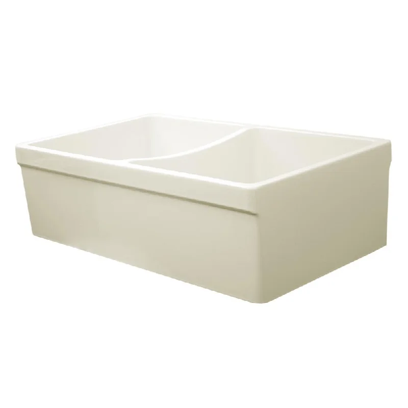 Quatro Alcove Reversible Double Bowl Fireclay Farmhouse Sink with One 2-inch Lip Side and One 2.5-inch Lip Side - Biscuit