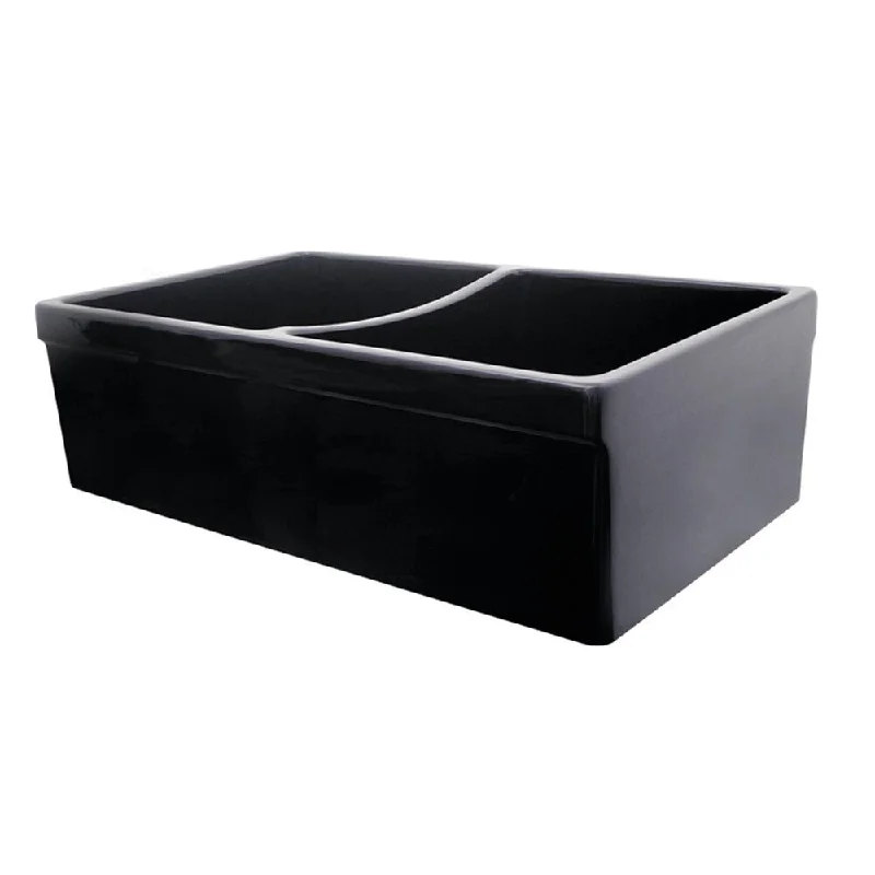 Quatro Alcove reversible double bowl fireclay sink with 2" lip on one side and 2 .5 inch lip on other - Black