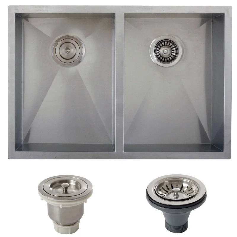 Ticor 29-inch 16-gauge Stainless Steel Double Bowl Zero Radius Undermount Square Kitchen Sink