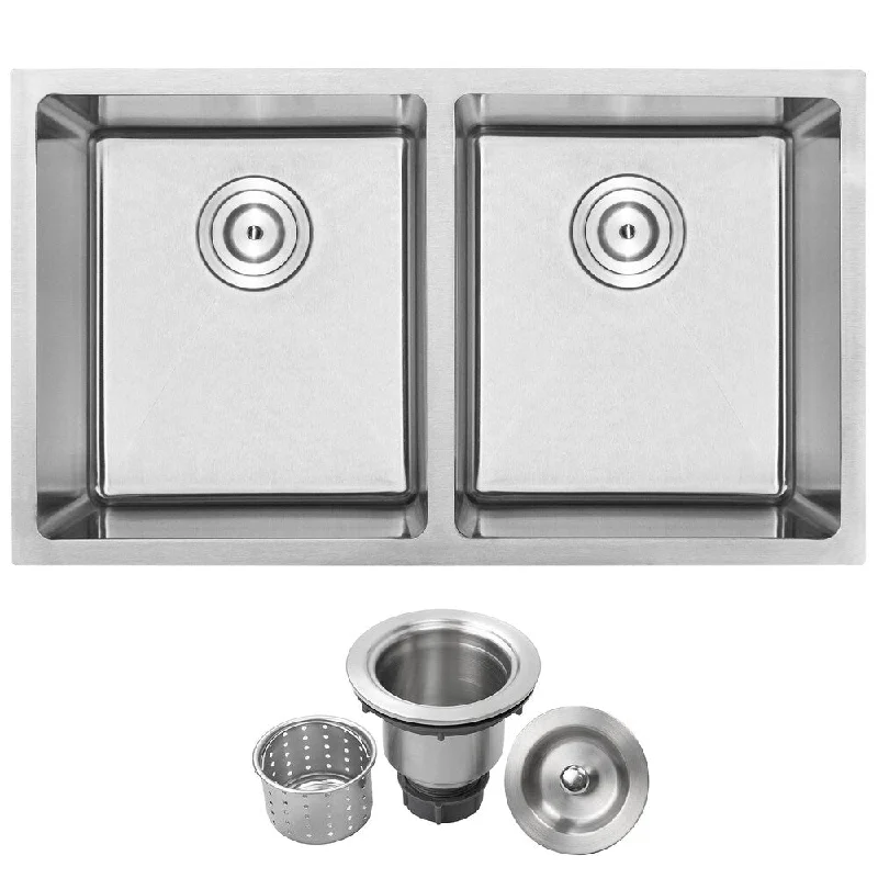 Ticor PLZ-15 Stainless Steel Double Bowl Undermount Square Kitchen Bar Sink