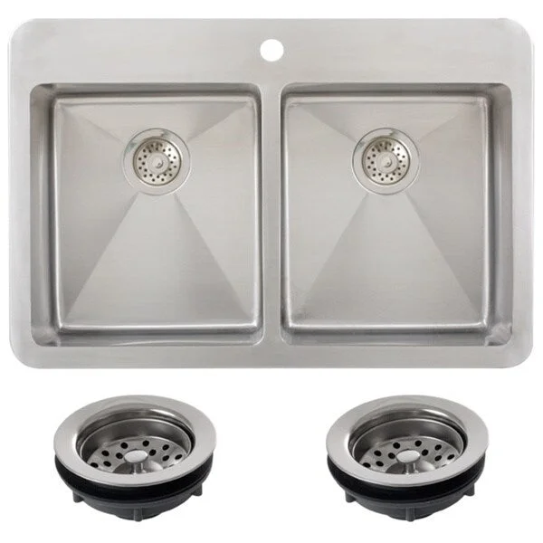 Ticor TR1700BG-TREG 33 Inch 16 Gauge Double Bowl Stainless Steel Overmount Drop-in Kitchen Sink