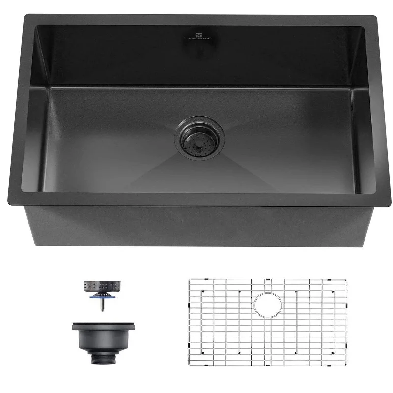 Trustmade 30 Inch Black Ceramic Coating with NanoTek Undermount Kitchen Sink, 16 G Wet Bar or Prep Sinks Single Bowl - 30 x 18