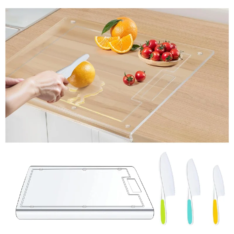 17" x 13" Cutting Board With Counter Lip & 3 Plastic Knife Set