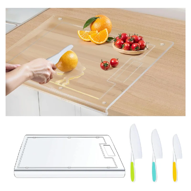 17" x 13" Cutting Board With Counter Lip & 3 Plastic Knife Set