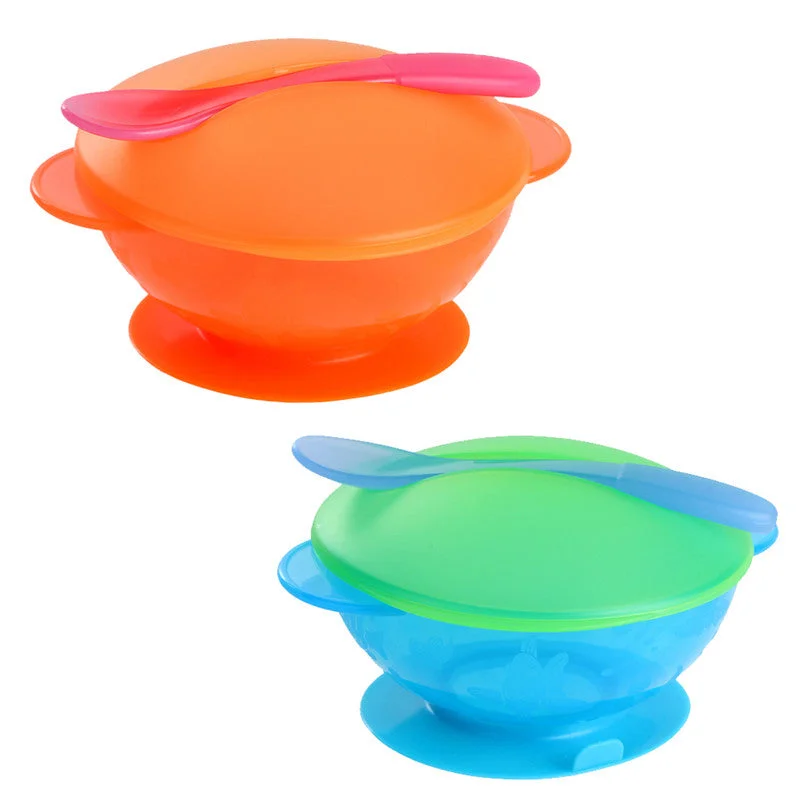 1Set Baby Tableware Baby Learning Dishes With Suction Cup Assist Food Bowl Temperature Sensing Spoon Drop Baby Sucker Bowl Set