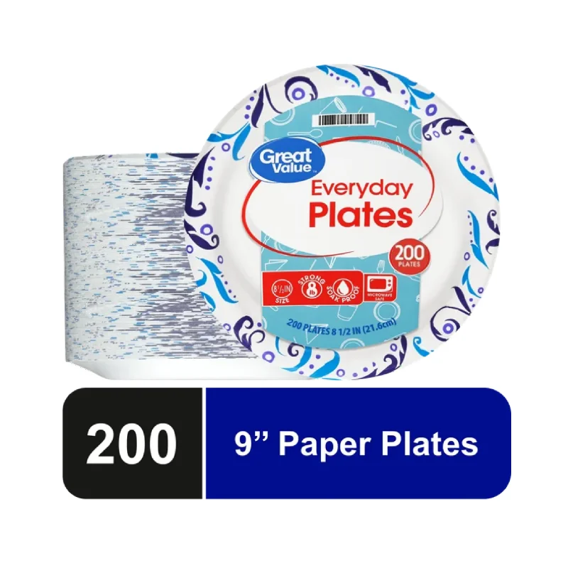 200-Ct 9" Great Value Everyday Strong Microwave Safe Disposable Paper Plates