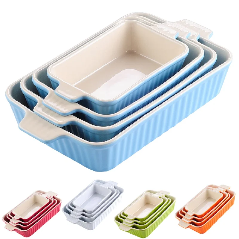 4-Piece Table Baking Dish Plate Set with Ceramic Handle Oven