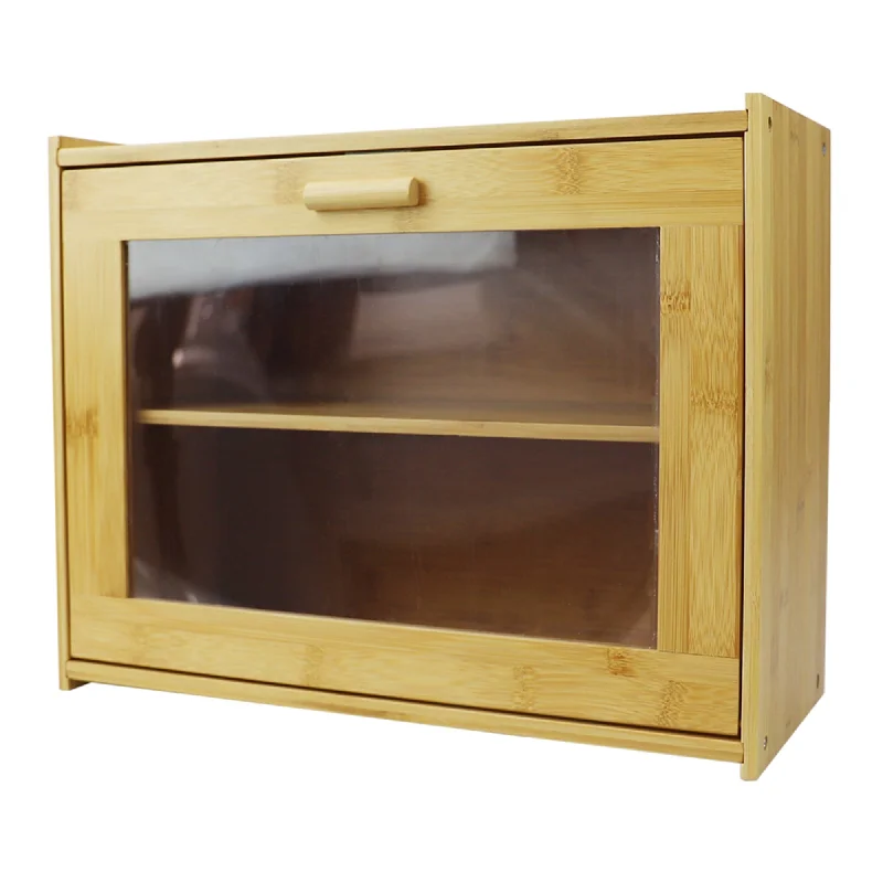 2 Tier Bamboo Bread Box with Peek-Through Acetate Window, Natural