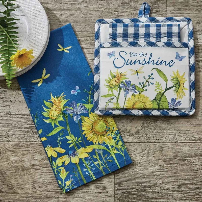 Blue Ground Sunflower Printed Dishtowel Set of 2 Park Designs