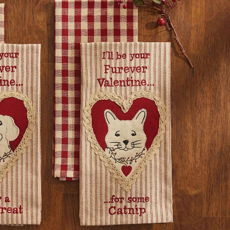 Cat Treat Valentine Embroidered & Appliqued Dishtowels - Set of 2 Park Designs