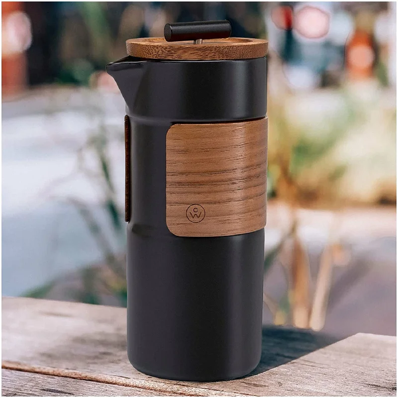 ChefWave Artisan Series Travel French Press Coffee Maker with Bamboo Lid (Black)