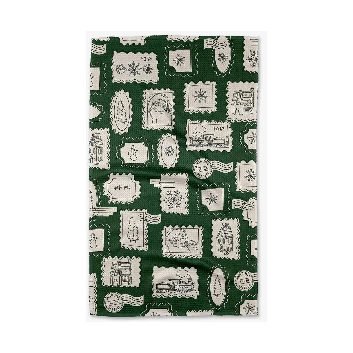 Christmas Stamp Green Geometry Tea Towel