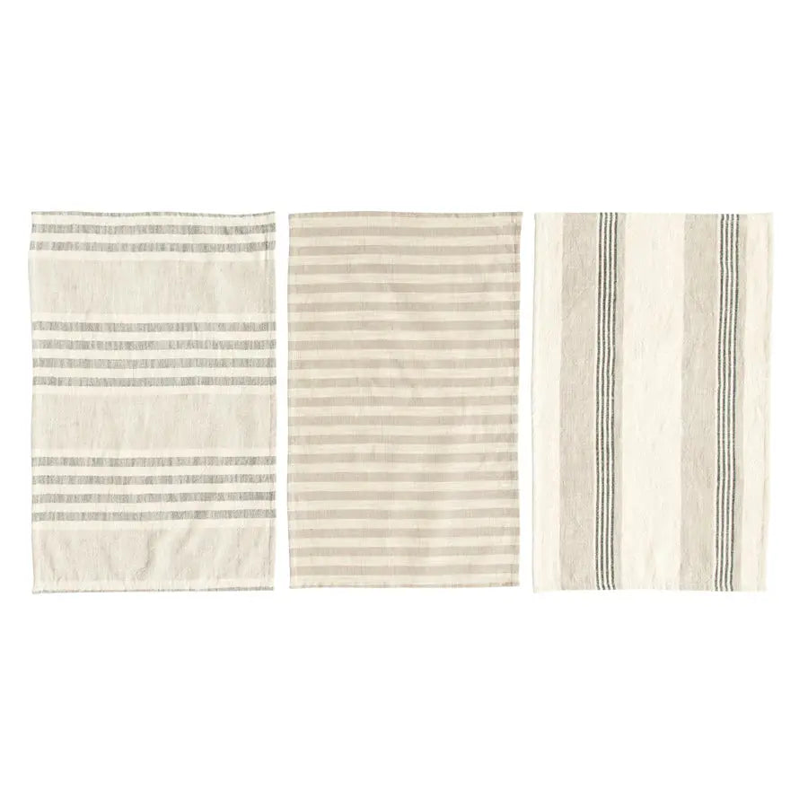 Woven Cotton Striped Tea Towels, Set of 3