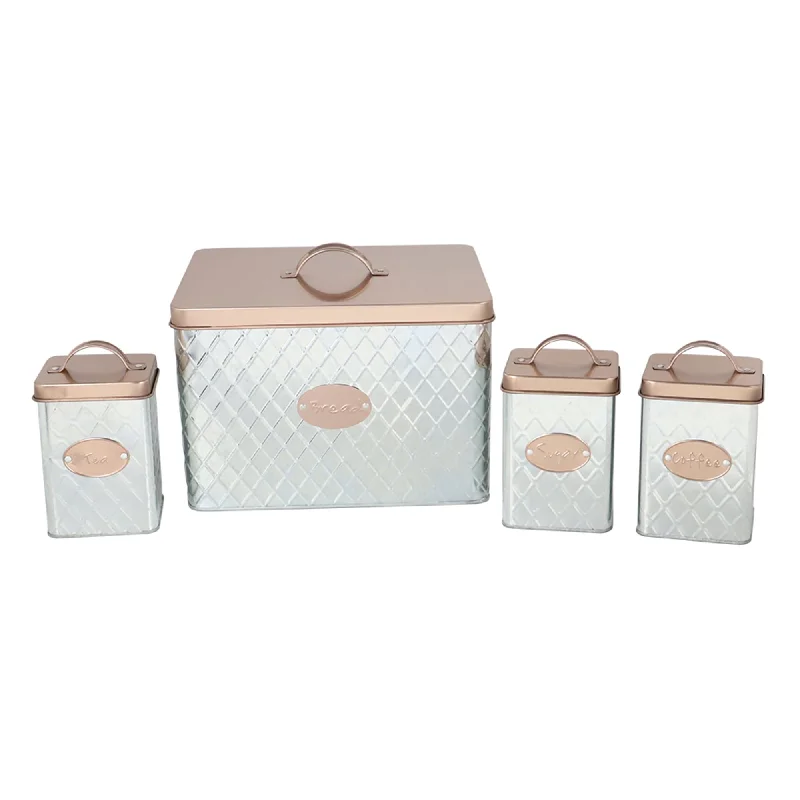 Arbor 4 Piece Tin Counter Storage, Silver