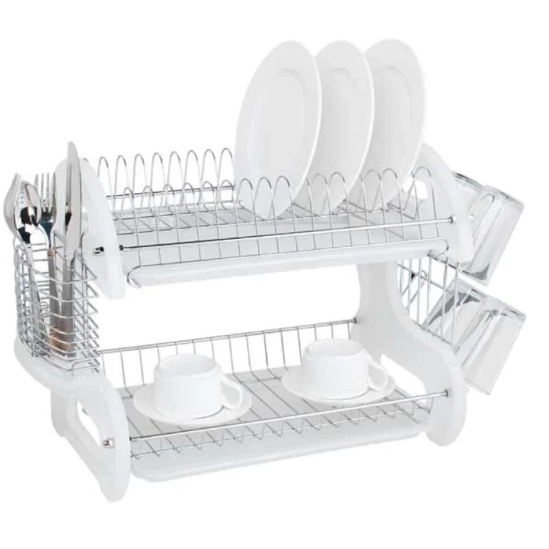 2 Tier Plastic Dish Drainer, White