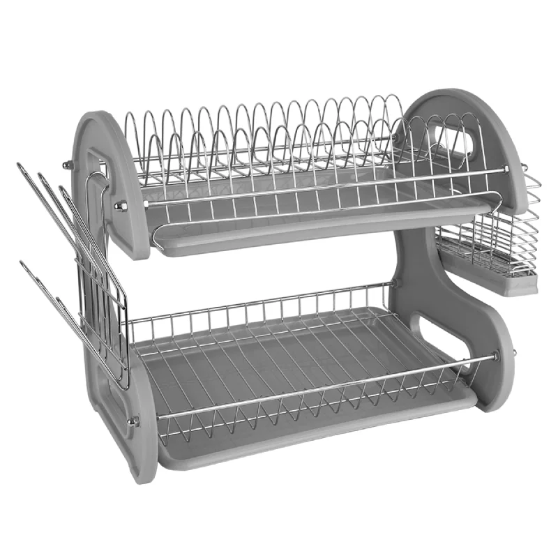 S Shape  2 Tier Dish Drainer, Grey