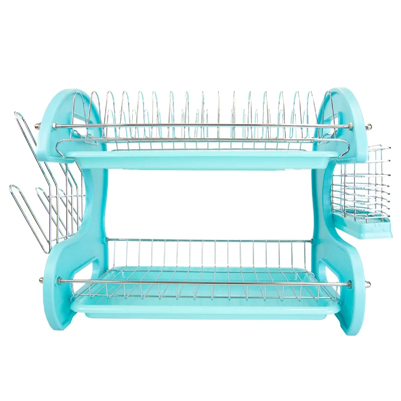 2 Tier Plastic Dish Drainer, Turquoise