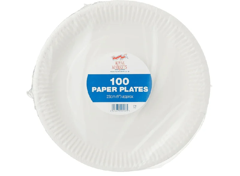 Dina Disposable Paper Plates 23cm - Pack of 100 9 inch Paper Plates, Disposable Plates, Party Plates, White