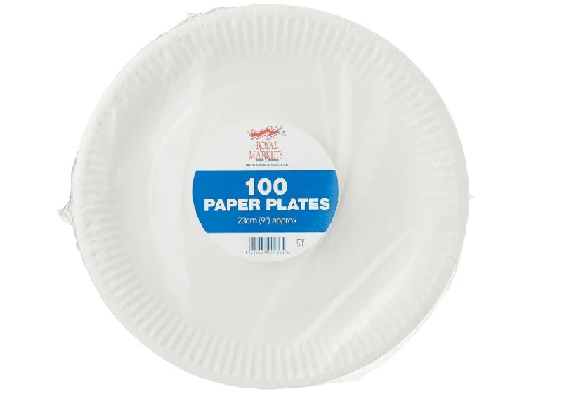 Dina Disposable Paper Plates 23cm - Pack of 100 9 inch Paper Plates, Disposable Plates, Party Plates, White