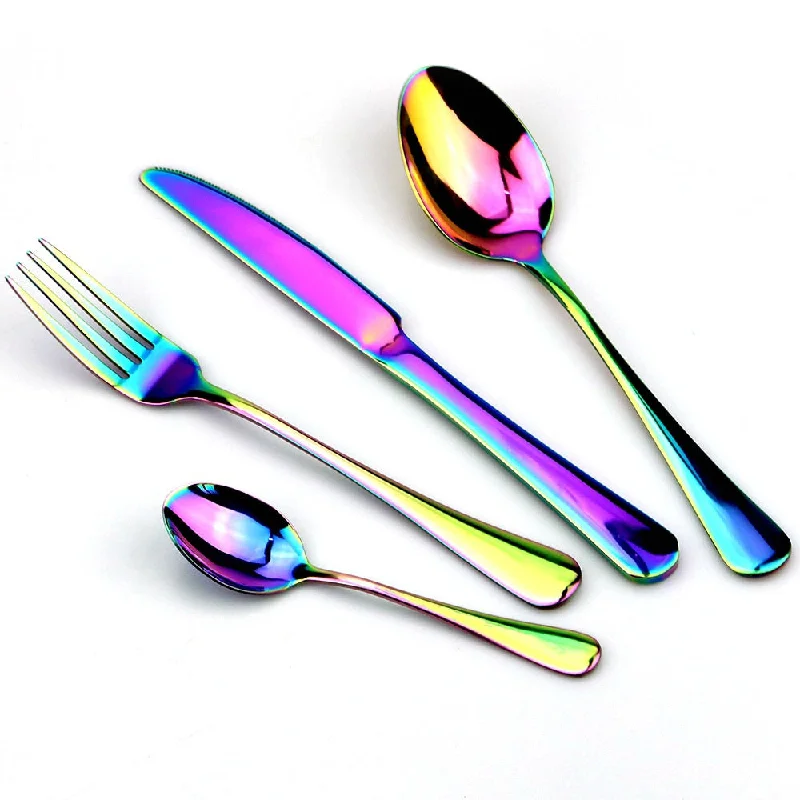 Dinnerware Set Colorful Rainbow Knife Fork Teaspoon Dishwasher Safe