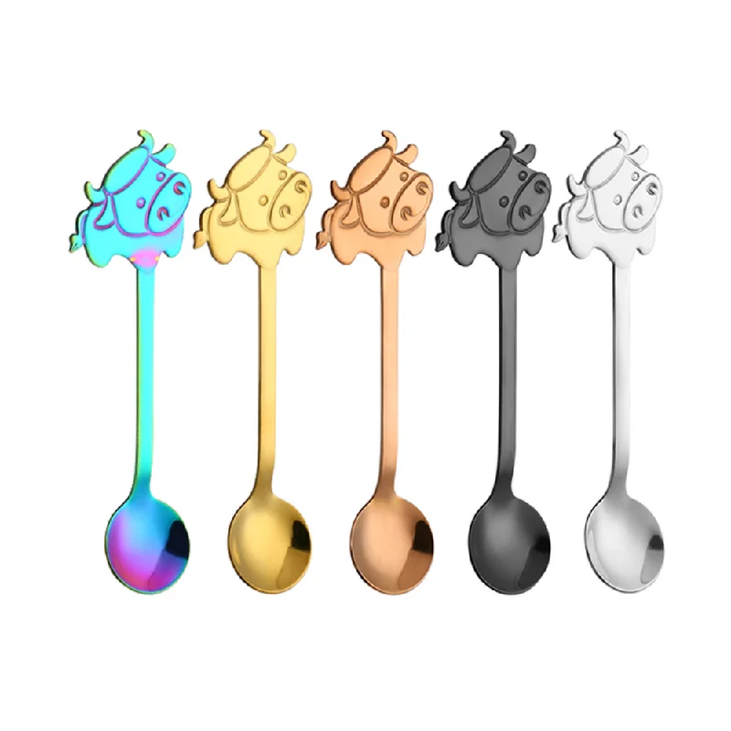 Eco-Friendly Stainless Steel Cartoon Cow Teaspoon