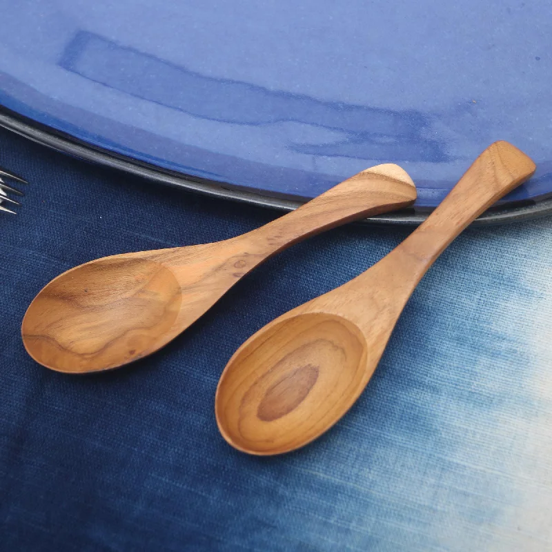 Elegant Companions Handmade Teak Wood Spoons from Bali (Pair)