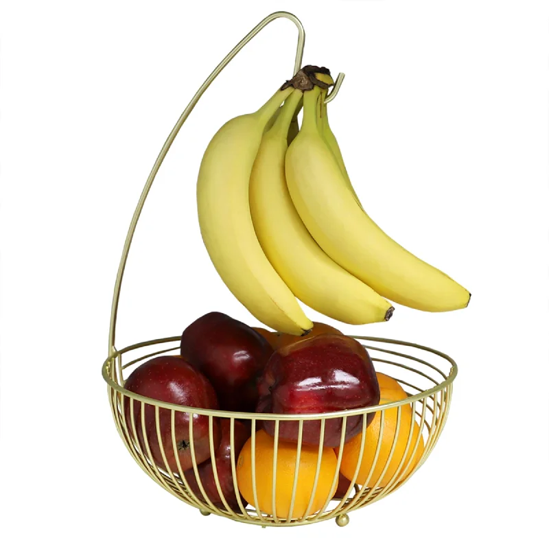 Halo Steel Fruit Basket with Banana Hanger, Gold