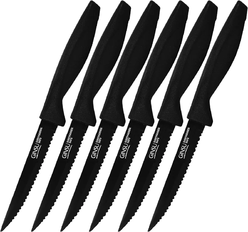 Ginsu Daku 6-Piece Black Steak Knife Set, Dishwasher Safe and Always Sharp