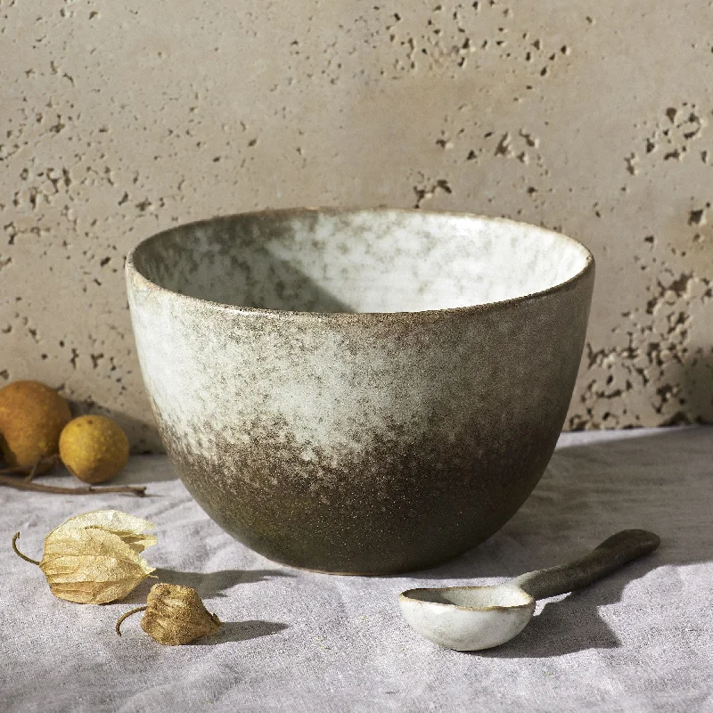 Grand Designs Dusk Stoneware Tall Bowl & Spoon Set - Cream & Brown 14.8x14.8x9.3cm