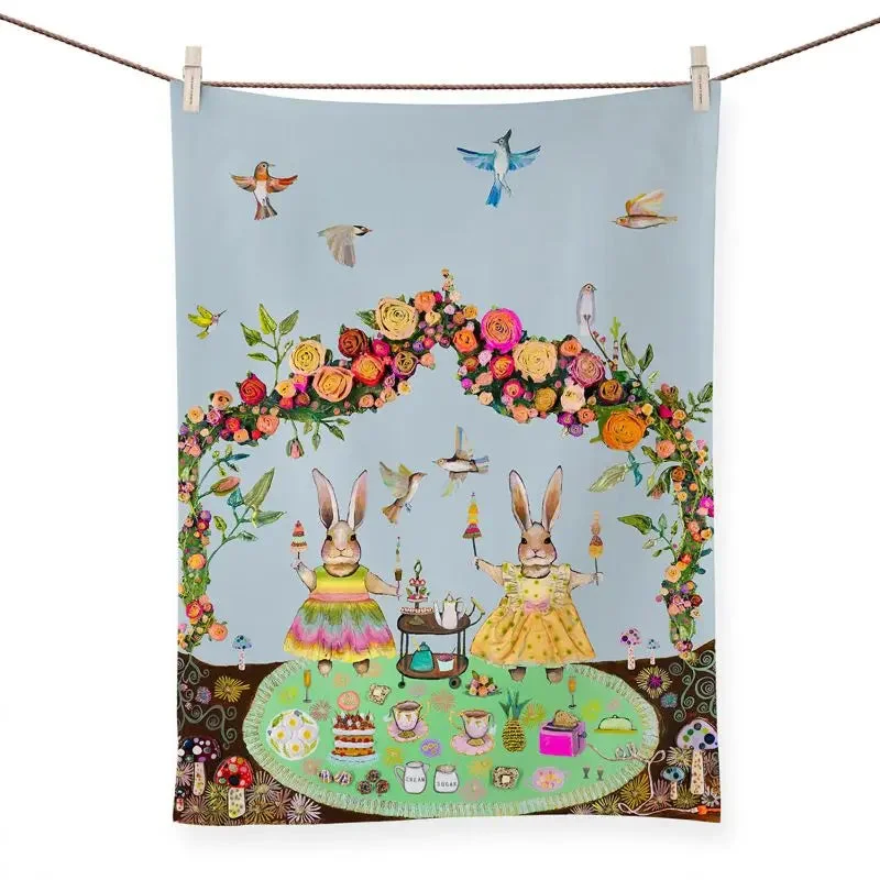 GreenBox Art Bunny Tea Party Tea Towel