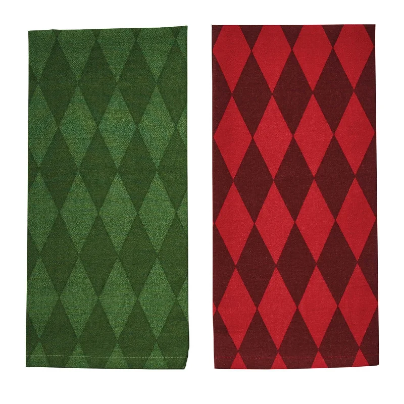 Harlequin 2 Dishtowel Set-Red & Green - Park Designs