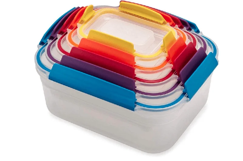 Joseph Joseph Nest Lock, 5 Piece Plastic Food Kitchen Storage Container set with lids, Leak Proof, Airtight, Space Saving, BPA free- Multicolour