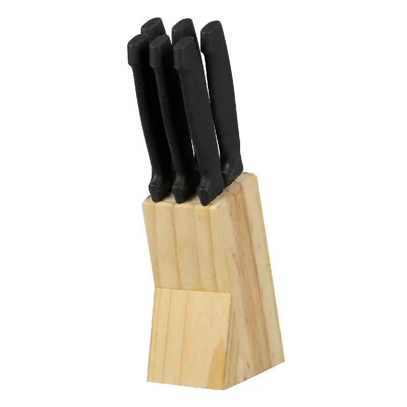 6 Piece Stainless Steel Steak Knife Set with All Natural Wood Display Block