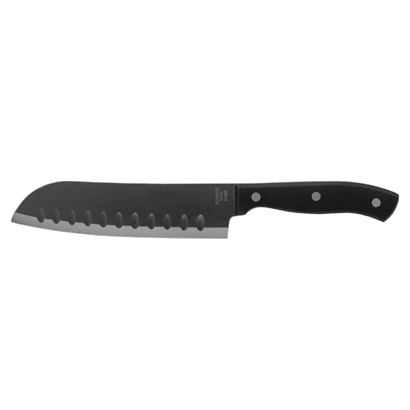 5" Stainless Steel Santoku Knife with Contoured Bakelite Handle, Black