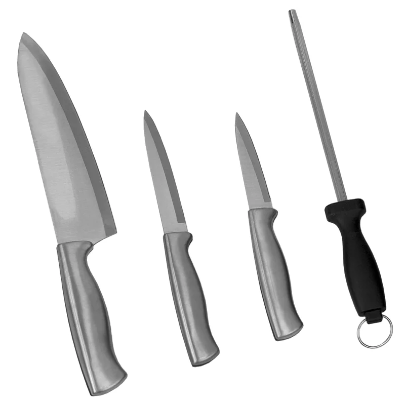 Stainless Steel Knife Set with Knife Blade Sharpener, Grey