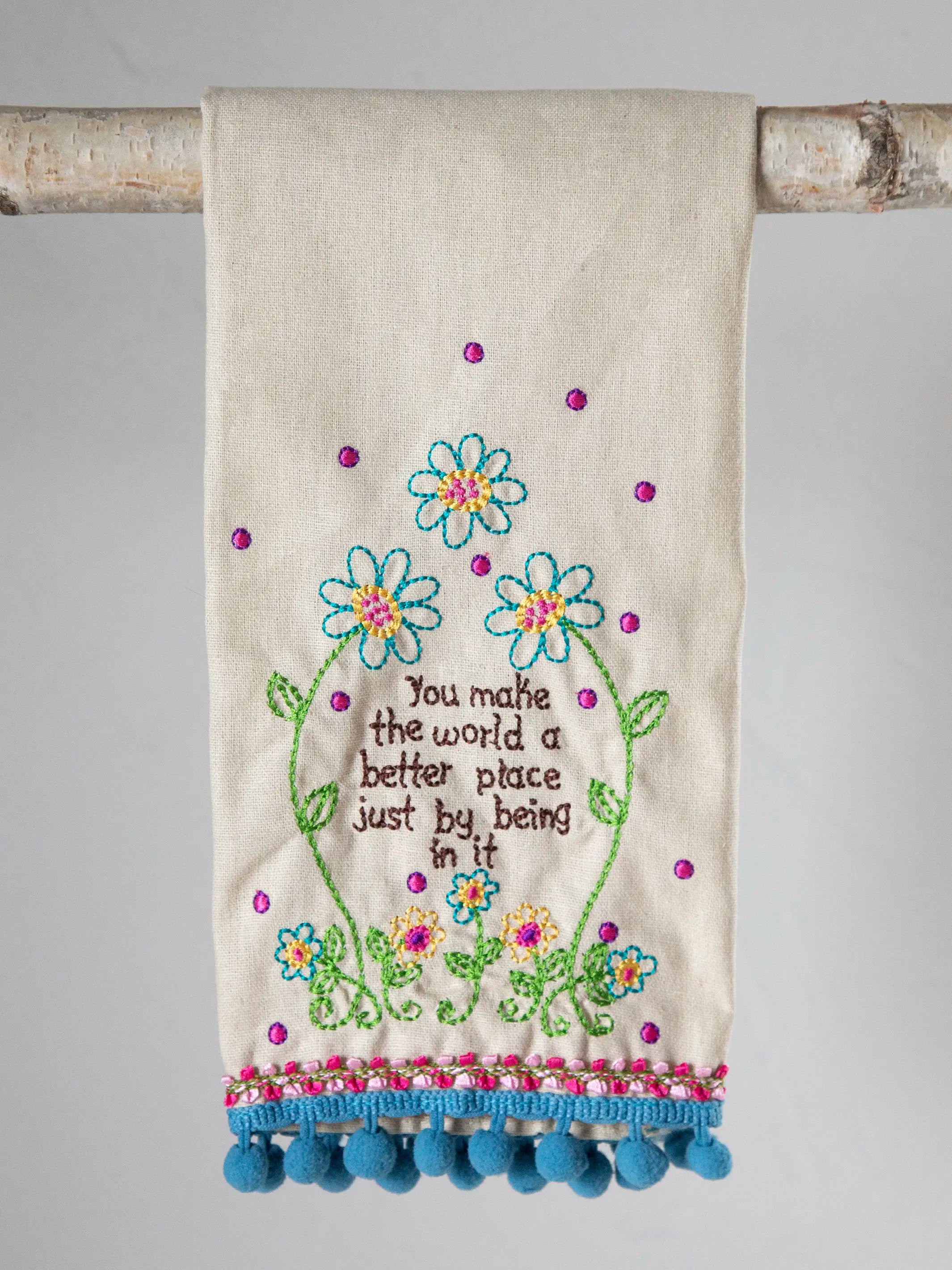 Linen Embroidered Hand Towel - You Make The World Better