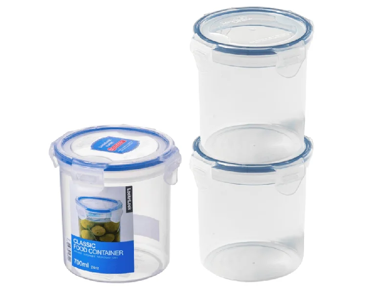 LocknLock Round Food Containers with Lids Set of 3 - Plastic Airtight & Watertight Food Storage Containers, BPA Free & Dishwasher Safe, 3 x 700ml