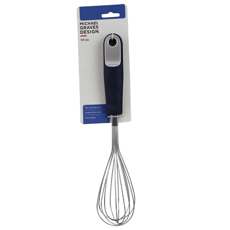 Michael Graves Design Comfortable Grip Handheld Manual Stainless Steel Balloon Whisk, Indigo